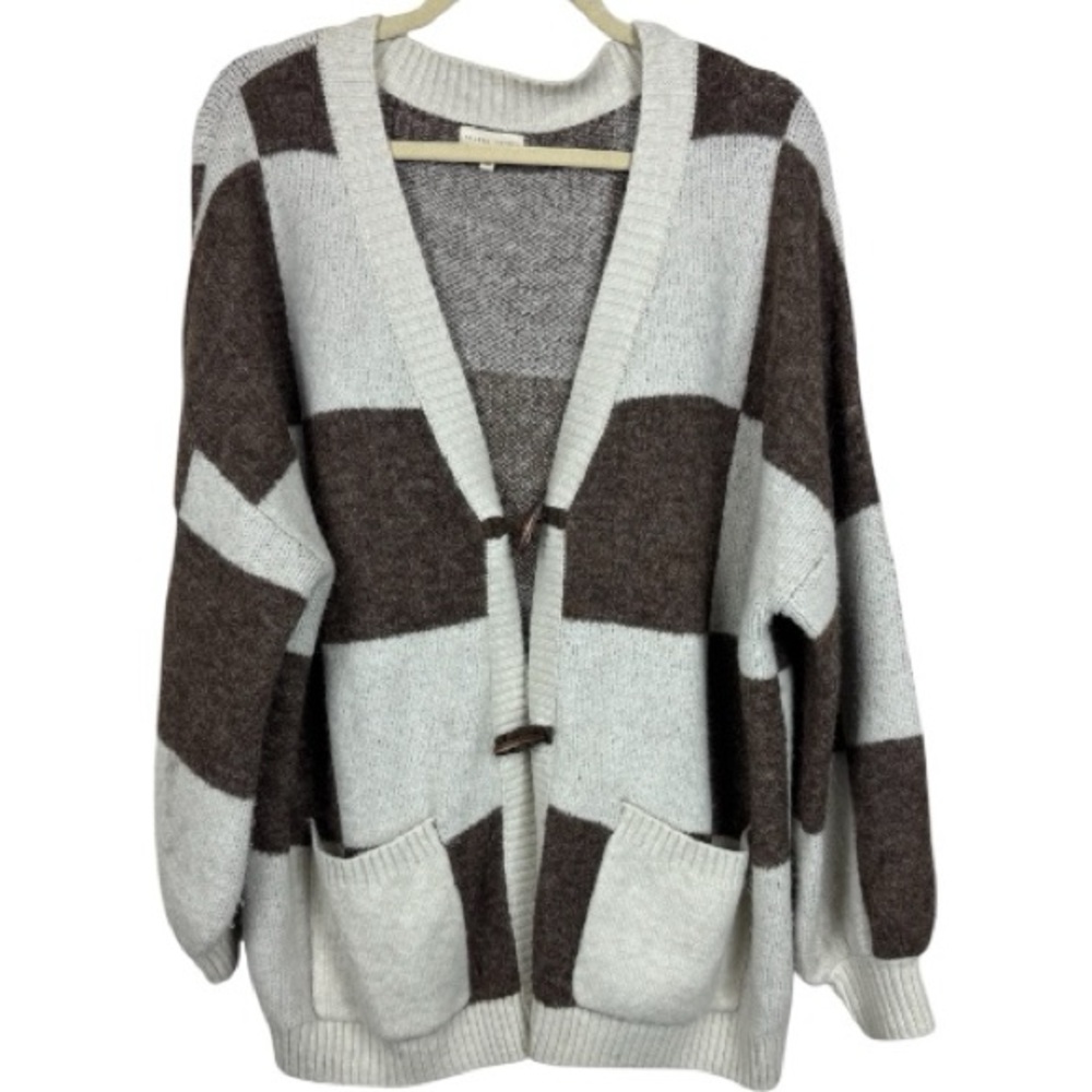 Gilded Intent Checkered wooden button cardigan sweater size M